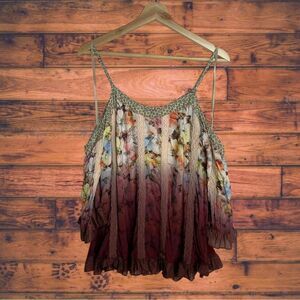 Gimmicks by BKE Cold Shoulder Floral Ombre Blouse Medium